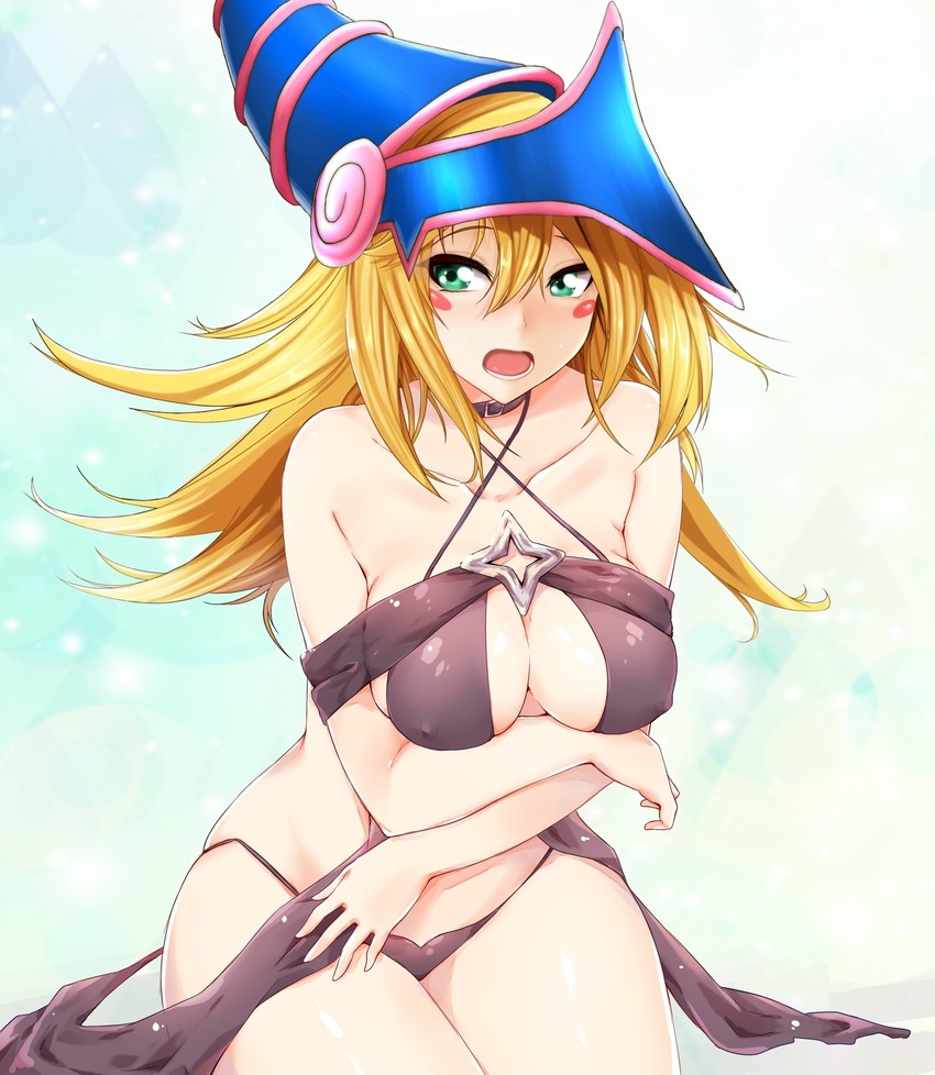 anime blonde_hair blue_eyes covering_breasts dark_magician_girl yu-gi-oh! yuu-gi-ou yuu-gi-ou_duel_monsters