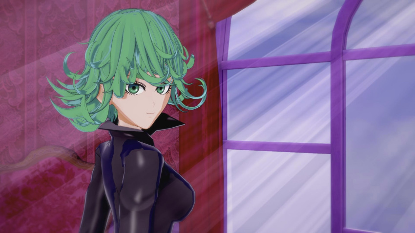 1girl 1girl 1girl 1girls anime bedroom before_sex clothed clothed_female female_focus green_eyes green_hair hentai indoors light-skinned light-skinned_female light_skin looking_at_viewer medium_hair open_eyes solo_female solo_focus standing tatsumaki teen