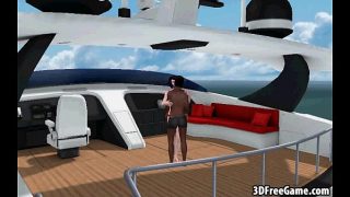 Foxy 3D brunette sucking a black cock on a boat